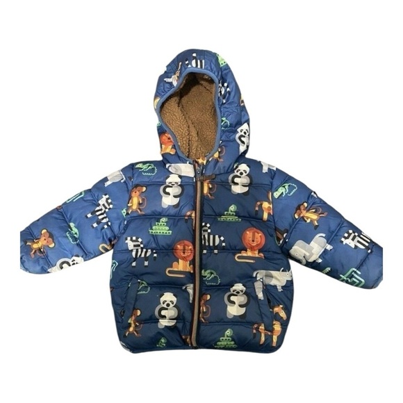 Next Boys Puffer Coat Jacket Animals Lion Bear Zebra Elephant Print 12-18 Months - Picture 1 of 8